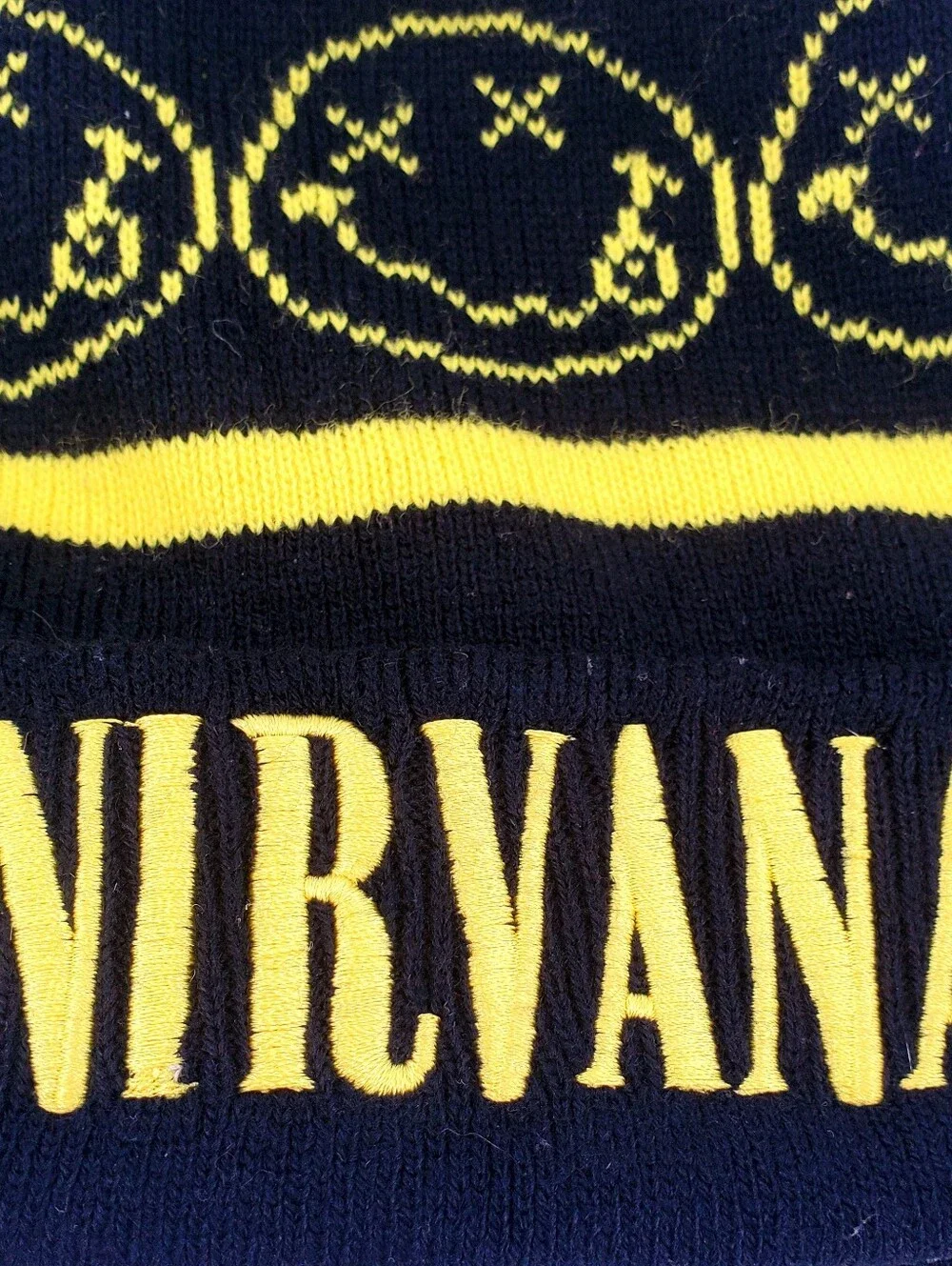 NIRVANA Beanie Hat With Smiley Faces Band Merch Knit Hat 2015